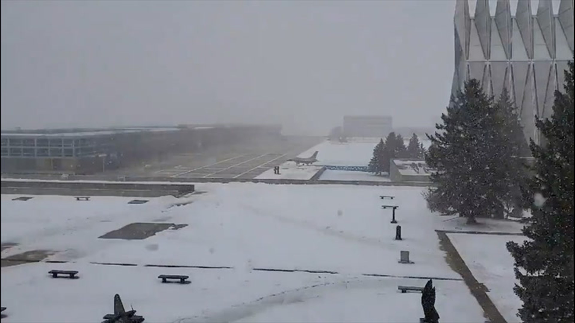 A snow squall quickly moved through the U.S. Air Force Academy in Colorado Springs, Colorado, on Feb. 24.