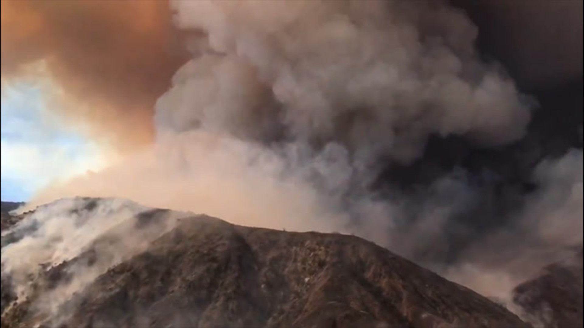 Smoke from the Ranch Fire flooded the sky on Aug. 13, as the fire roared on the hills in Los Angeles County, California.
