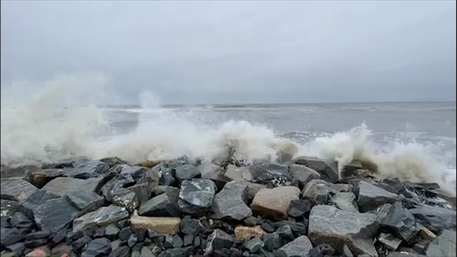 Powerful waves hit the coast of St. Simons, Georgia, the morning of Sept. 20, as Hurricane Teddy moved closer and closer to the coast.