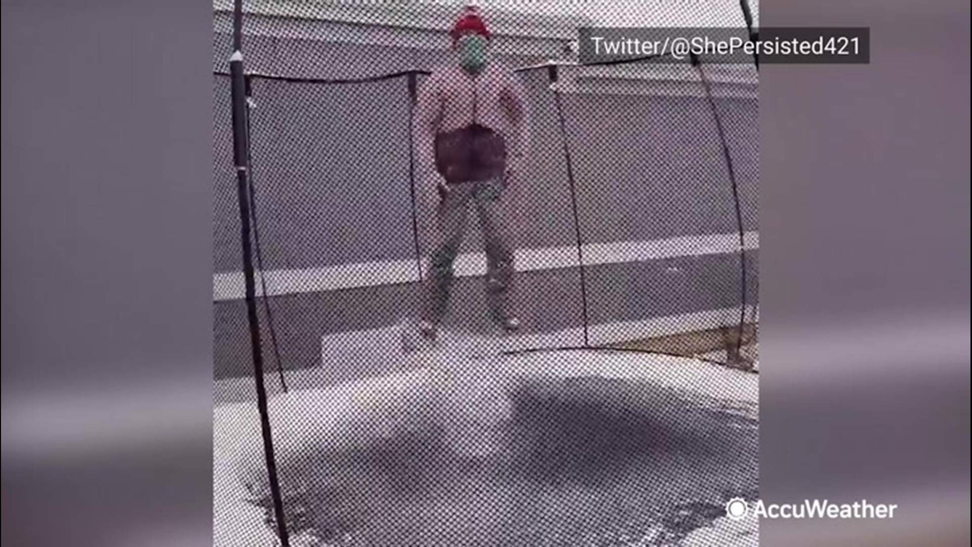 A mother filmed her daughter doing backflips on their trampoline at their home in Denver, Colorado, after it snowed on Oct. 25.