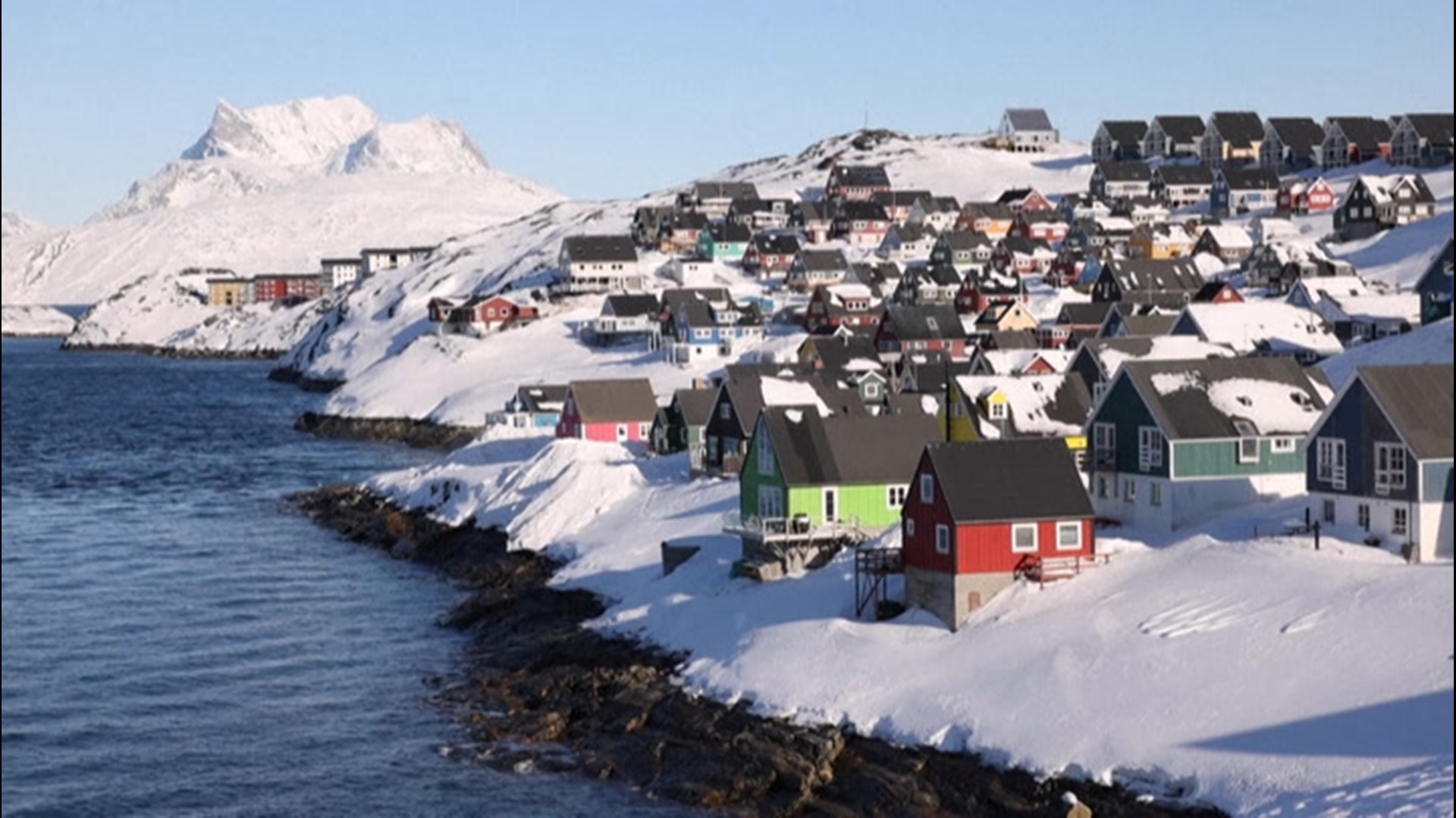 A beautiful blue-sky day shows off the wintertime beauty of Greenland's capital city, Nuuk, on March 3.