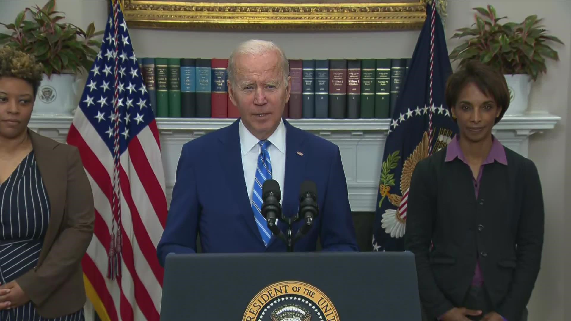 President Joe Biden laid blame on the rising deficit to the Trump administration, claiming his predecessor's signature tax cut did not pay for itself.