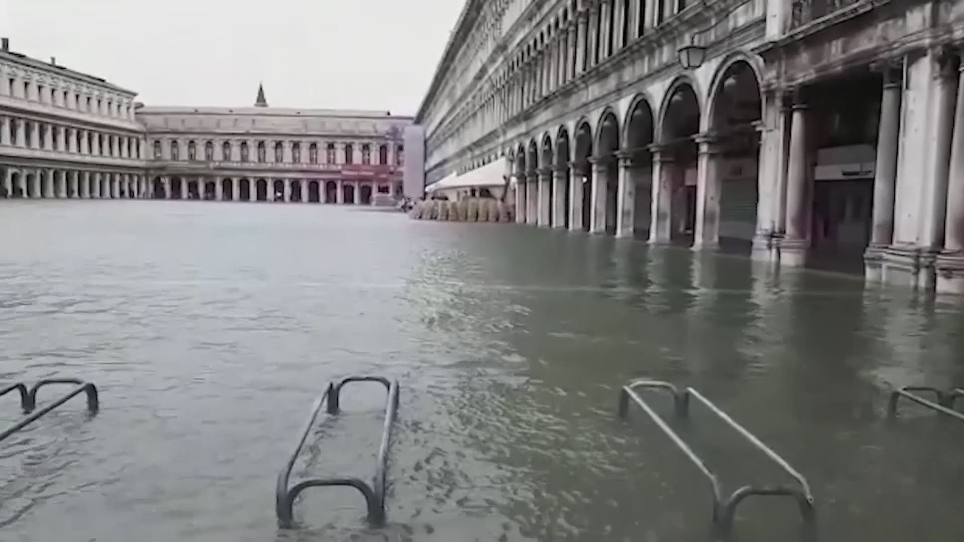 Waters on Friday were on the rise again in Venice, where the tide was reaching exceptional levels. (AP)