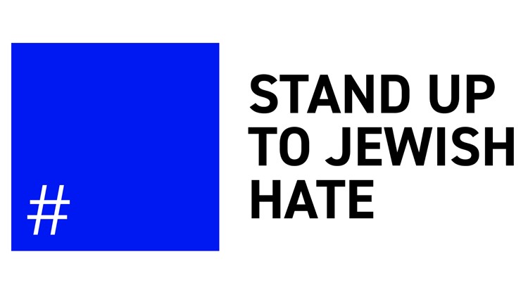 Activists fighting back against antisemitism with a blue square