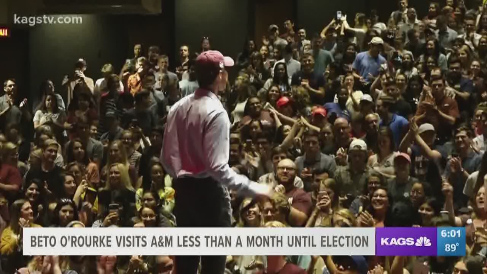 Beto O'Rourke was in town today for his sixth visit to the Brazos Valley this election cycle. He spoke to a crowd of approximately a thousand at A&M Rudder Auditorium.
