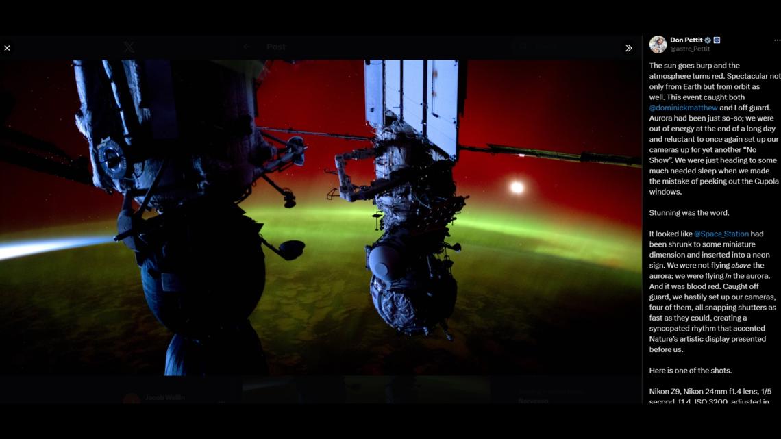 Astronaut shares picture of northern lights from ISS