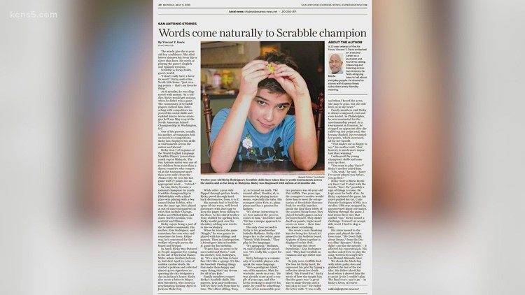 Good luck, Ricky! Young Scrabble champion from San Antonio looks to pick up another win