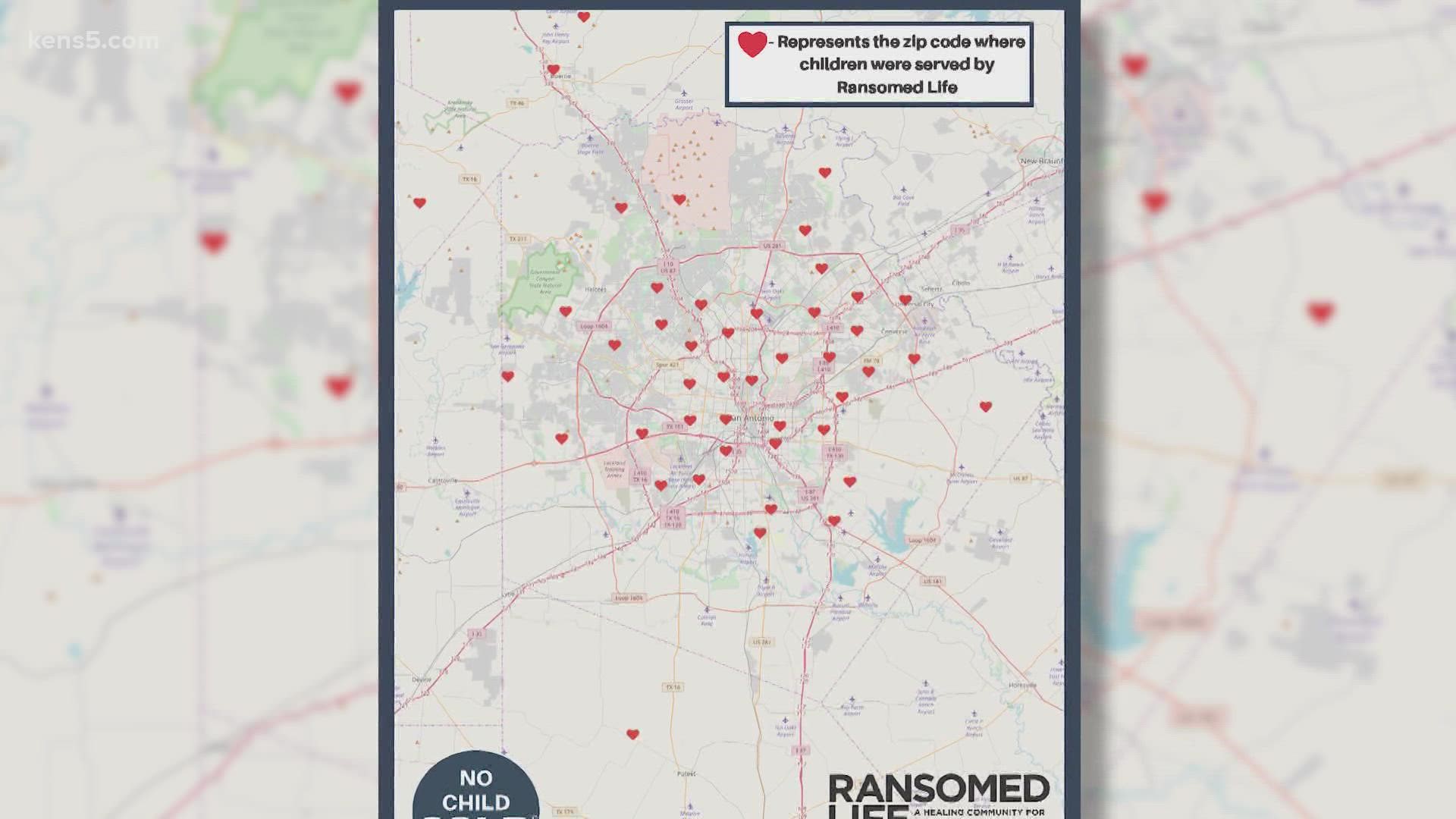 The map is part of Ransomed Life's new campaign: No Child Sold. The organization is proving how prevalent child sex trafficking and exploitation is in San Antonio.