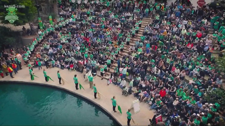 San Antonio River being dyed green for St. Patrick's Day boat parade