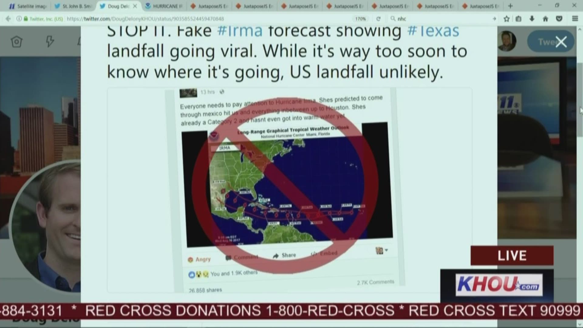 A fake photo showing Hurricane Irma's path falsely shows the storm moving toward Texas.