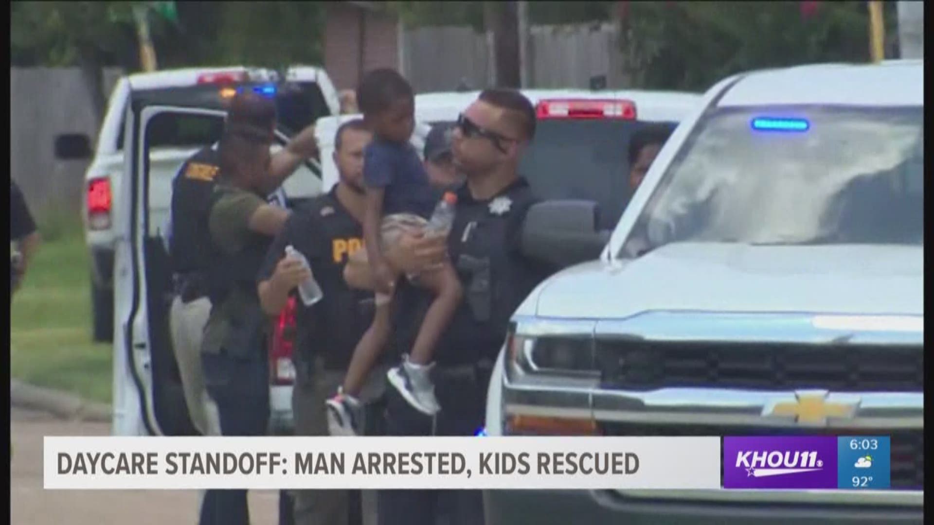 All eight children have been rescued from a Channelview daycare where a chase suspect was holed up. The incident began after deputies tried to pull over the suspect for allegedly running a red light. Police say the suspect ran and fired shots at officers 