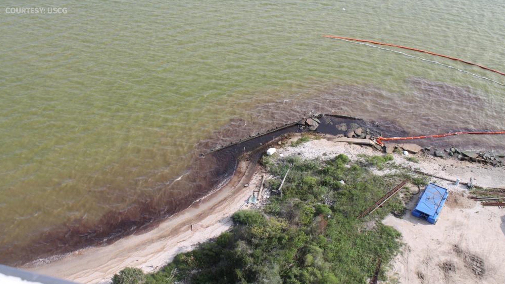 The Coast Guard is working with multiple agencies to clear the oil spill from Tabbs Bay near Baytown.