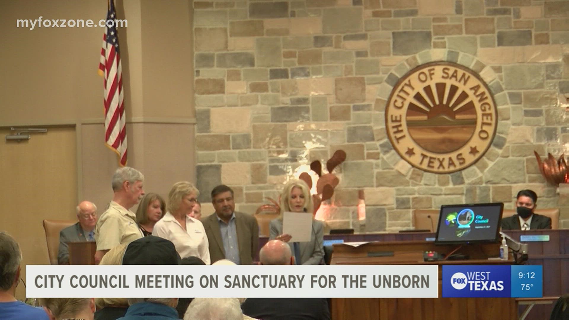 The topic of public comment at Tuesday morning's City Council meeting touched on San Angelo becoming sanctuary city for the unborn.