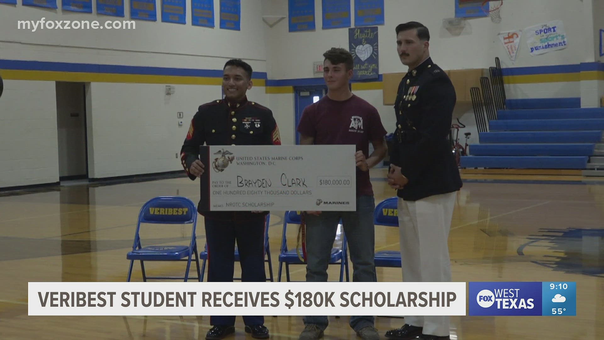 Veribest Senior Brayden Clark was awarded the scholarship from the United States Marines on Tuesday.