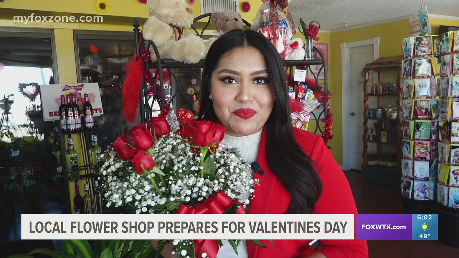 Local flower shop prepares for Valentines Day.