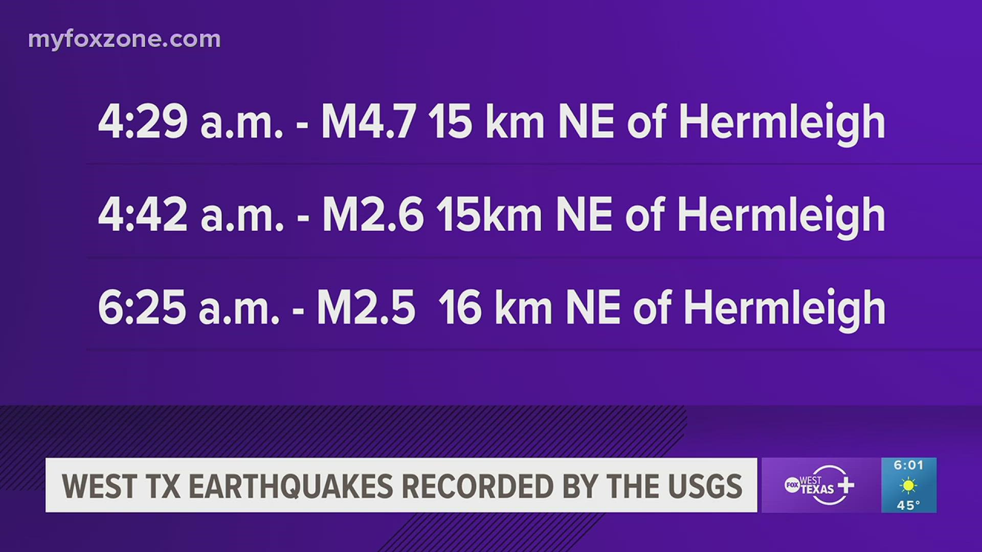 Three Earthquakes shook up West Texas on Thursday morning, with the largest being 4.7 on the Richter scale.