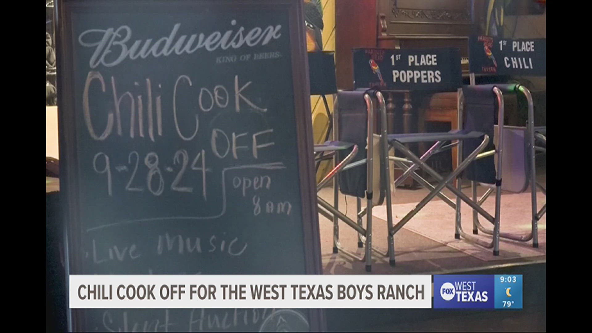 The Parrots Head Tavern chili cook-off is going on now till 4 p.m. Proceeds will benefit the West Texas Boys Ranch.