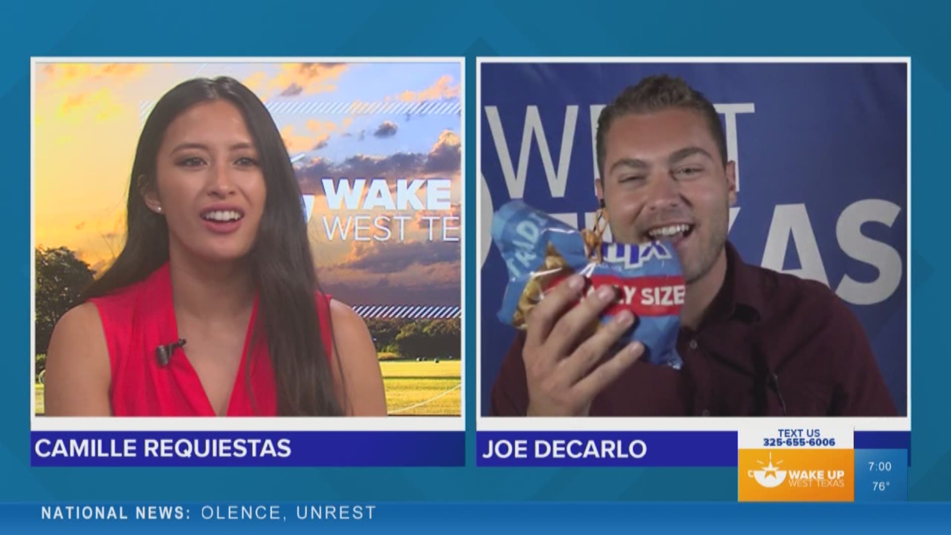 Joe DeCarlo and Camille Requiestas celebrate 'National Junk Food Day' with their favorite snacks