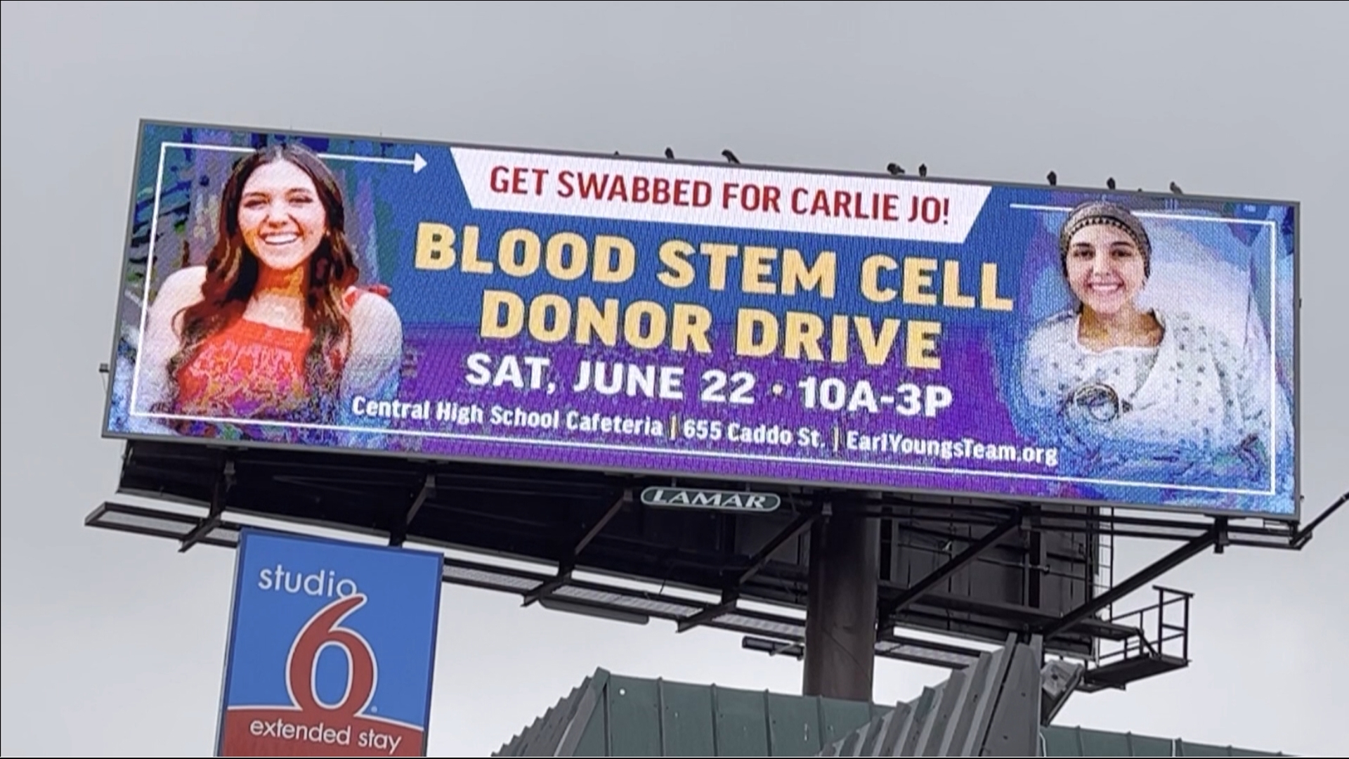 A stem cell drive will be hosted at Central High School's cafeteria to find an exact match for Carlie Jo Johnson, who is currently battling leukemia.