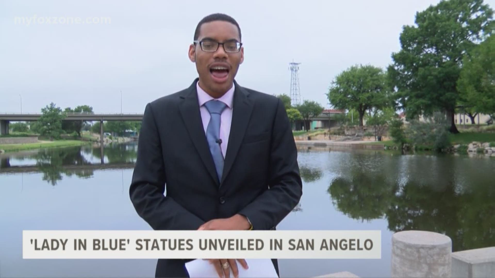 Our Malik Mingo is live at the Concho River with details about the new "Lady in Blue' statues.