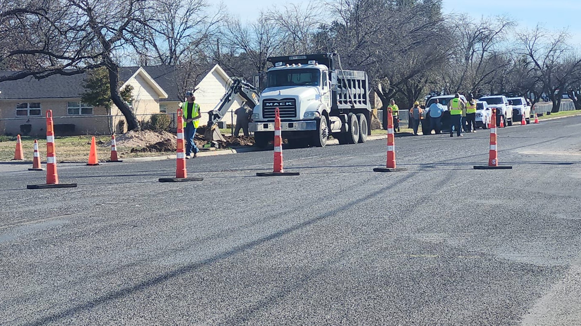 Atmos Energy said a construction crew working on an unrelated project hit the natural gasline.