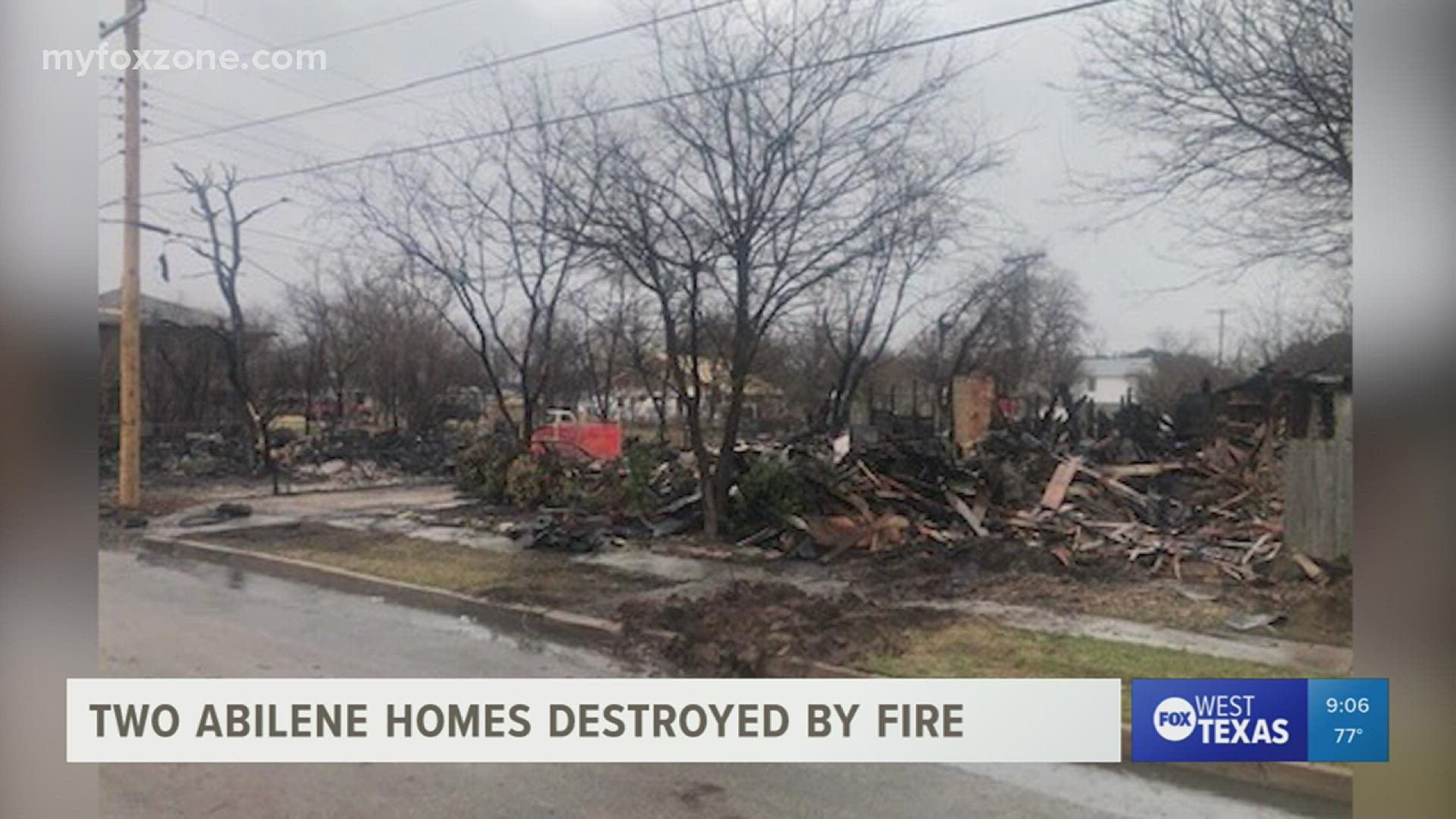 Two homes were destroyed by fire Sunday in Abilene. A third home was damaged, according to the AFD.