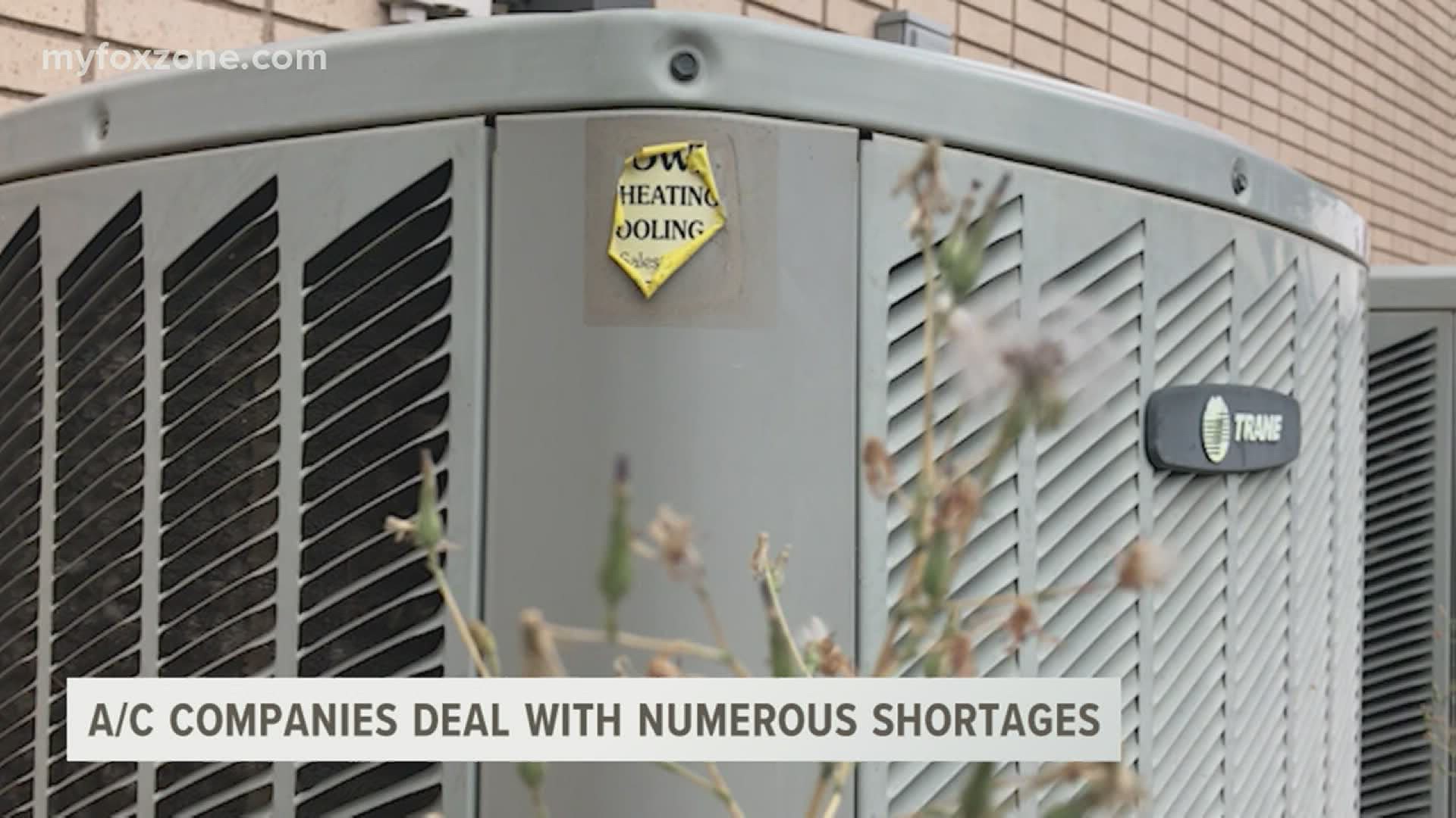 Shortages such as finding employees and supplies have plagued the air conditioning business, thanks to the COVID-19 pandemic, as well as the rising heat.