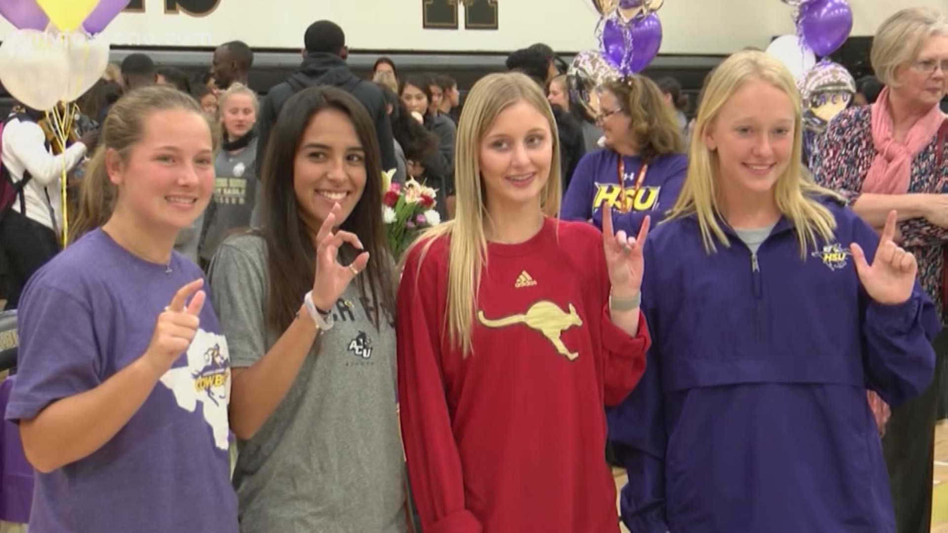 Several girls at Abilene High signed to play a variety of college sports. Lauren Schaeffer and Hannah Vermillion will play tennis at HSU. Allison Pierce will play volleyball at Austin College. And Estefany Hernandez will be close to home with the ACU soccer team. Congrats to all on their bright futures!