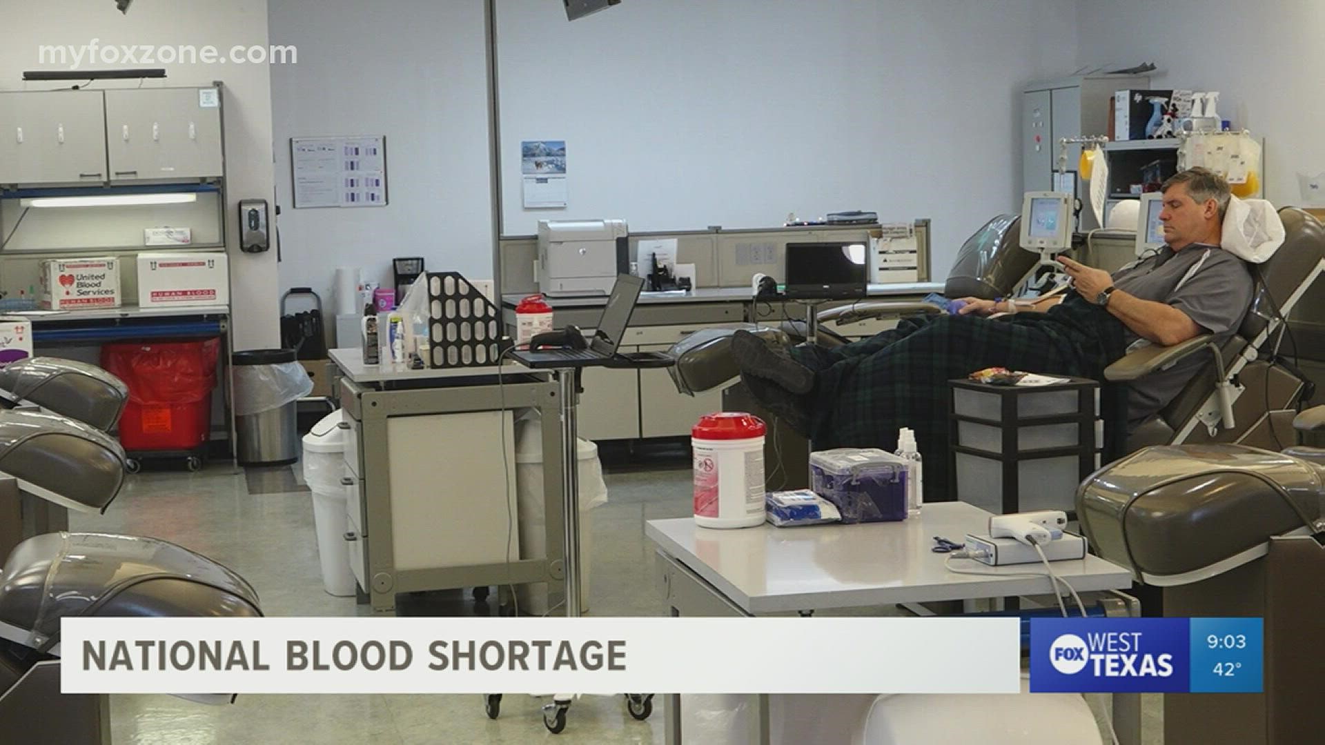 Blood donors are needed after recent national blood shortages.