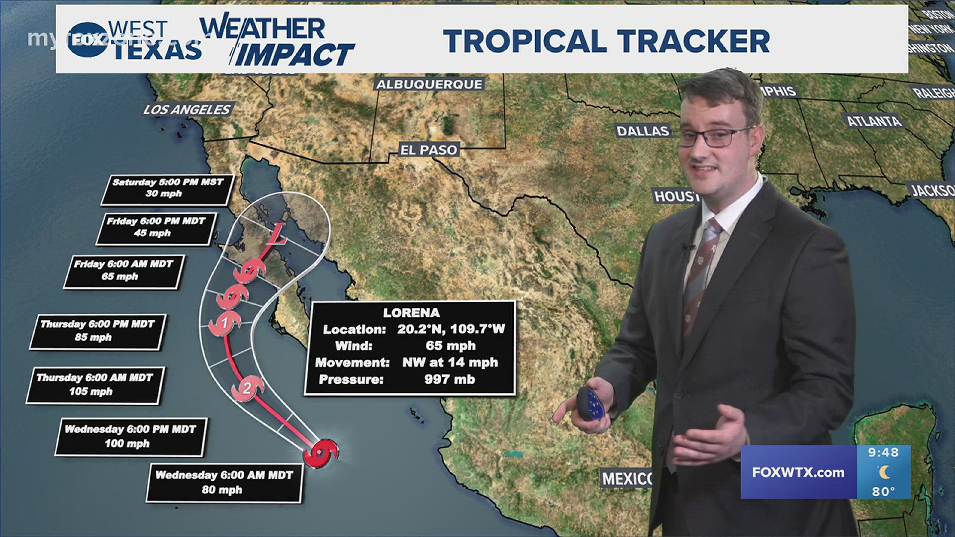 San Angelo, Abilene Weather: Monitoring moisture from Tropical Storm Lorena, image size:1920x1080