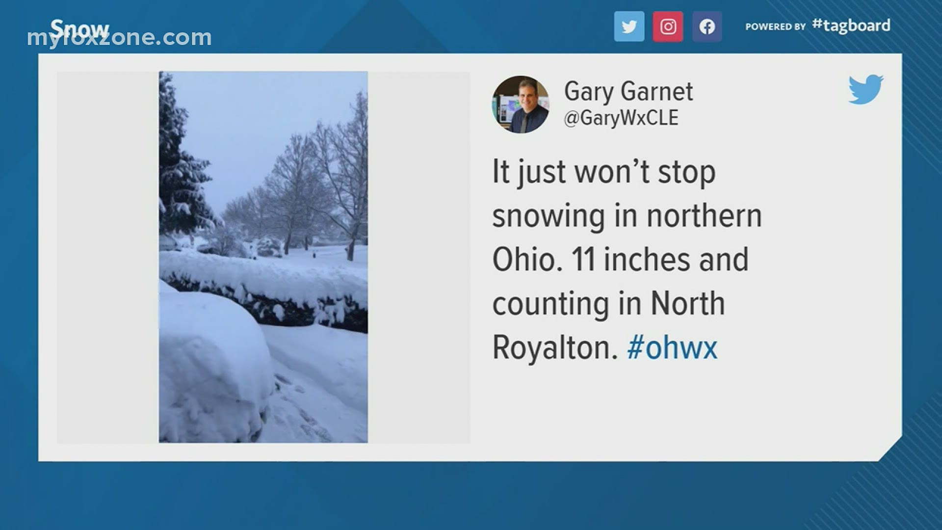 Upwards of a foot of snow fell Tuesday in northern Ohio. Meteorologist Joe DeCarlo takes a look at footage from the area.