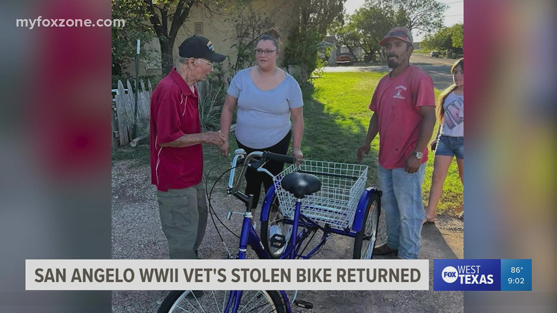 A couple who had seen a post on social media about the stolen bike saw a man riding it in San Angelo. They jumped into action and got David Silvas' bike back.