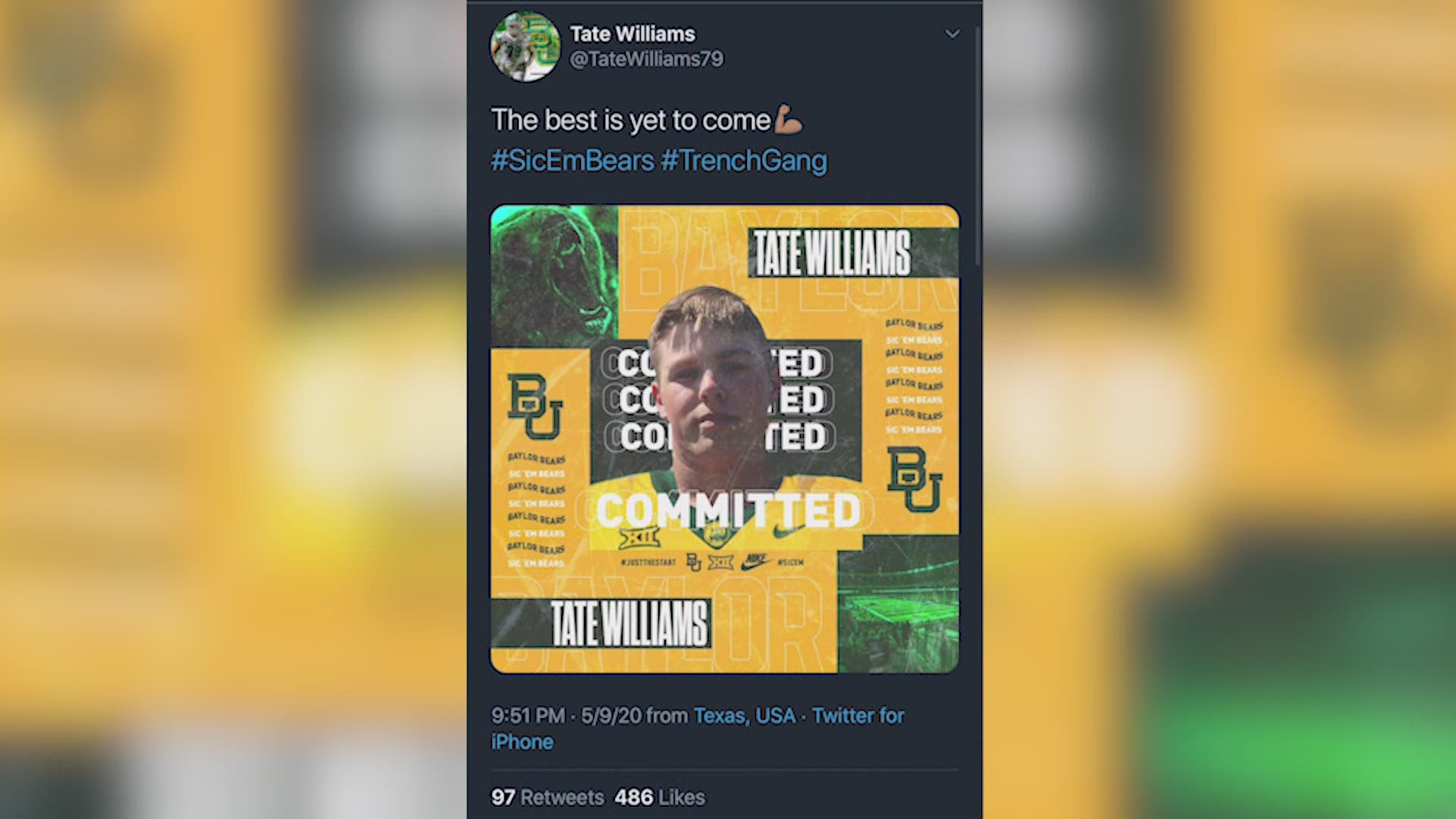 Williams commits to Baylor for football