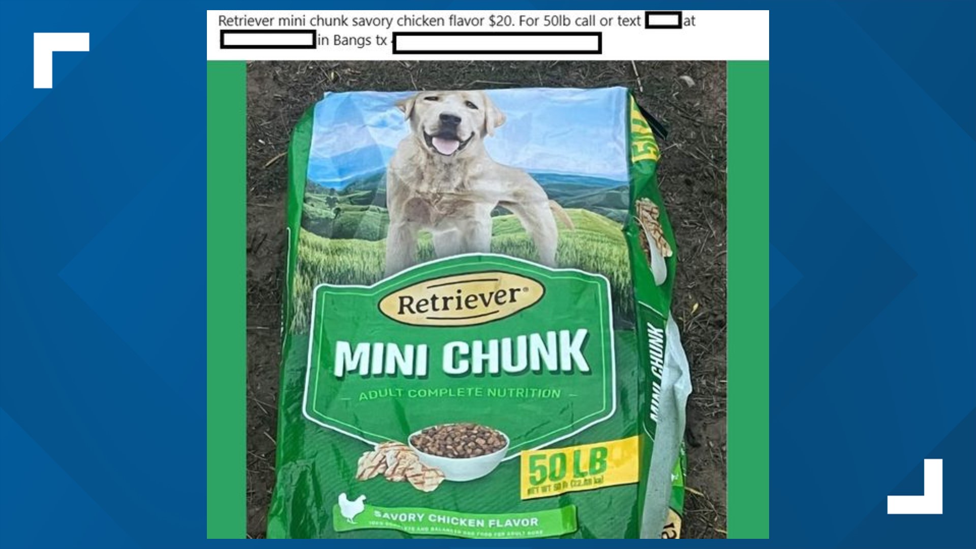 Bangs PD warns of recalled dog food being sold on local online market