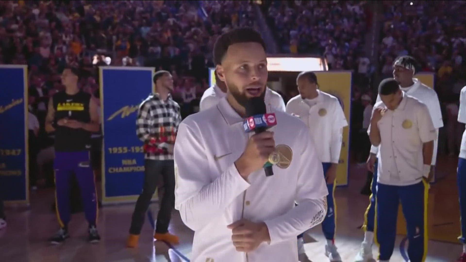 "We hope that she comes home soon, that everybody's doing their part to get her home," Curry said during Golden State's championship ring ceremony.