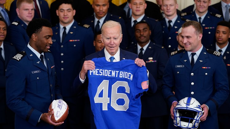 Biden awards football trophy to Air Force Academy