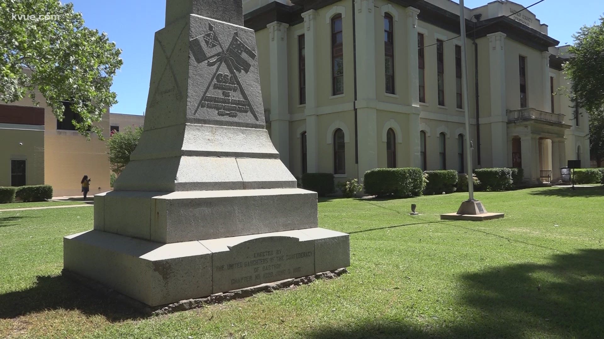 A local author donated $10,000 toward the effort to move the Confederate monuments located outside the Bastrop County Courthouse.