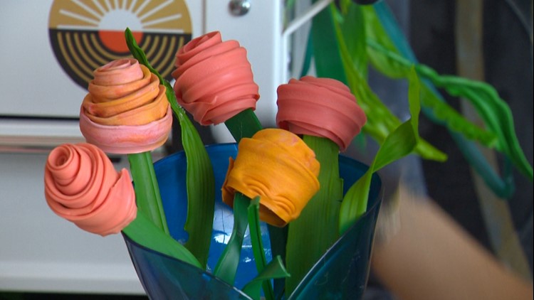 Austin record maker creates holiday bouquets with scrap plastic