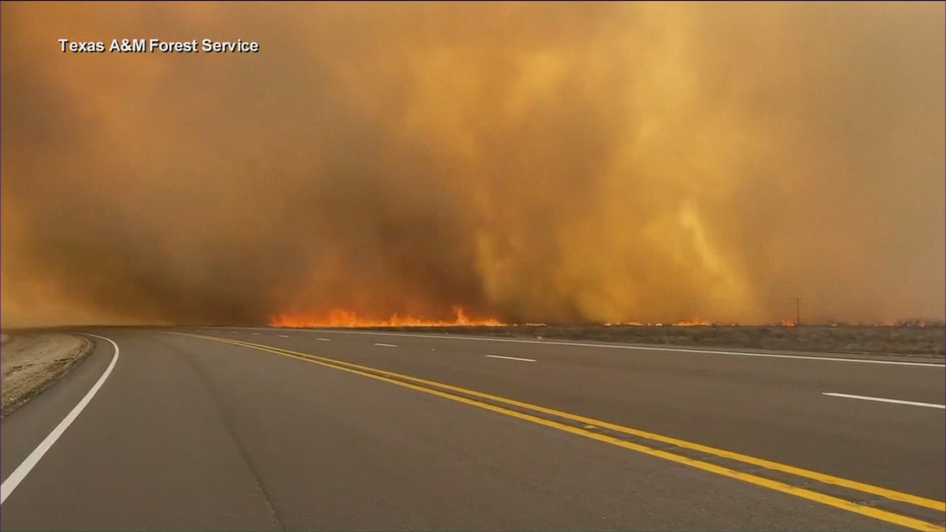 Wildfires are burning in the Texas Panhandle. The largest of the fires has grown to be the second-largest in state history, at 850,000 acres.