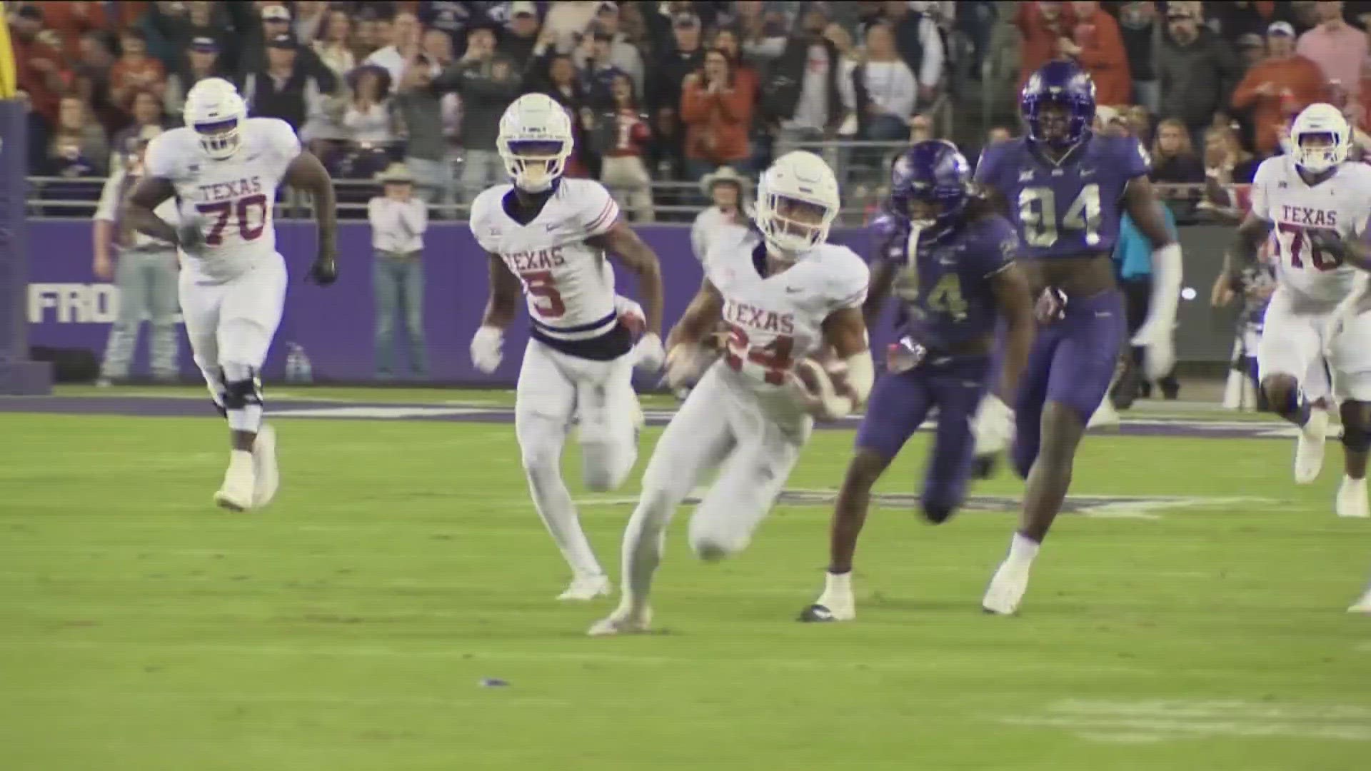The Texas star running back suffered a season-ending torn ACL in the game against TCU.