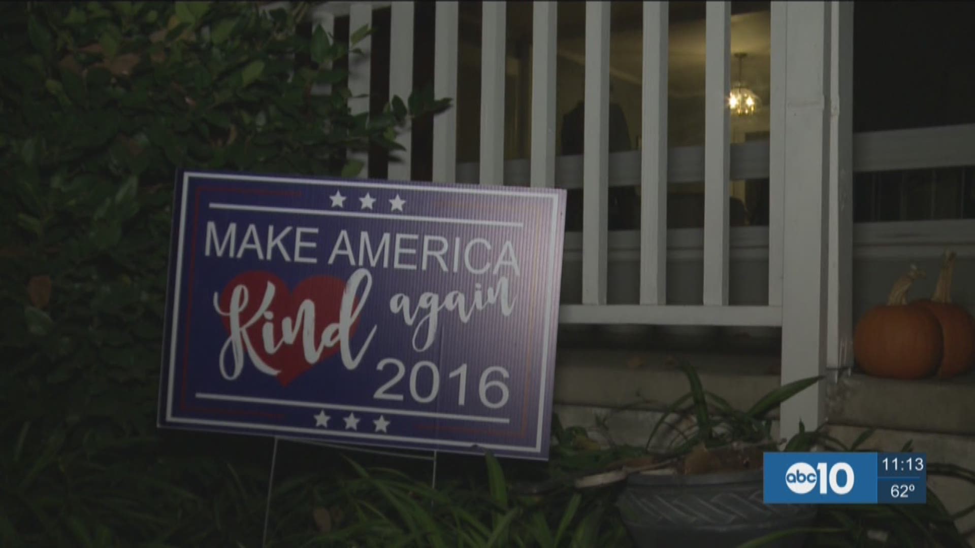 Sacramento mom who went viral over lawn signs continues to promote kindness. (NOv. 11, 2016)
