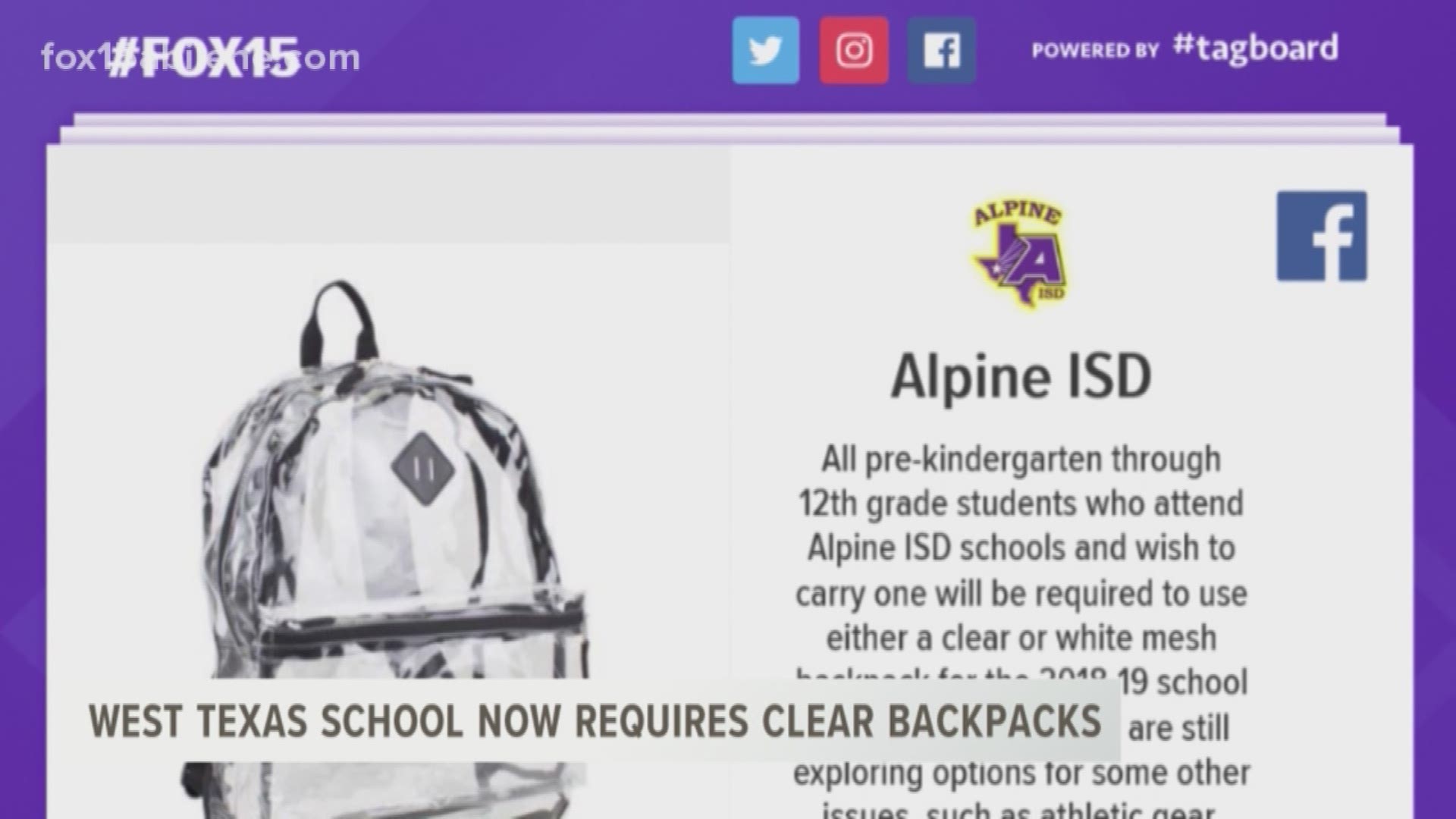 West Texas school requires clear backpacks.