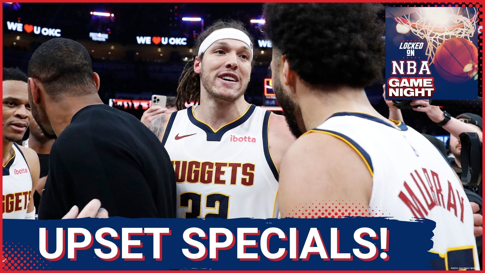 The Denver Nuggets upset the Oklahoma City Thunder and the New York Knicks beat the Boston Celtics on Monday night.