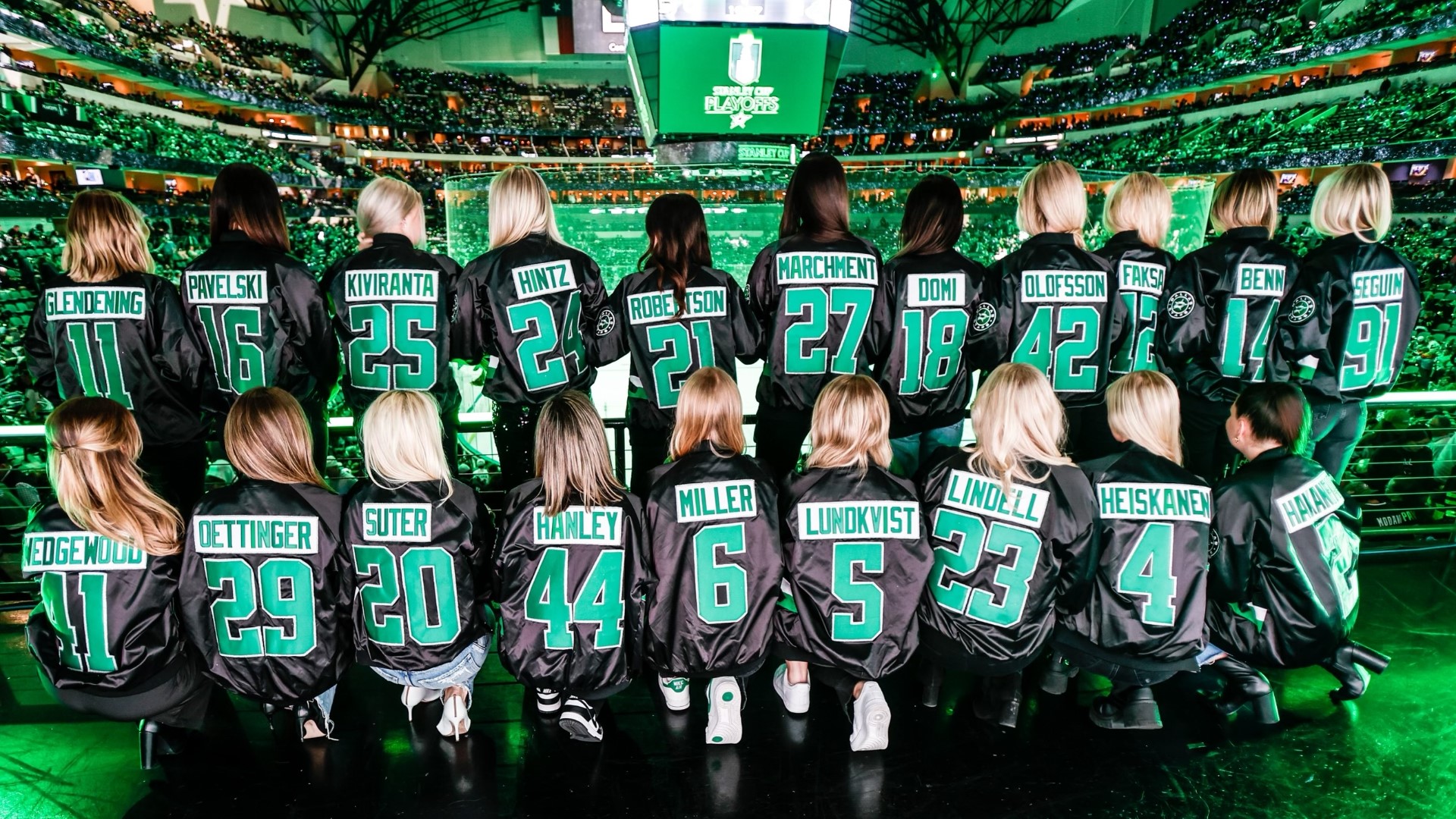 Since at least 2017, the wives and girlfriends of NHL players have worn themed jackets throughout the playoffs.