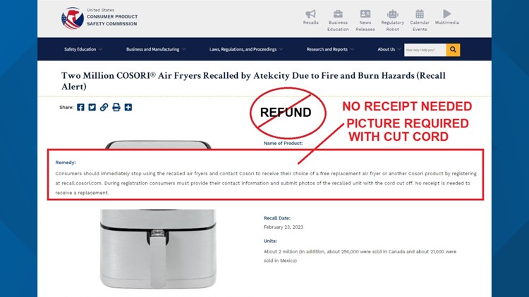 Cosori air fryer recall: No refunds. How to get a replacement item