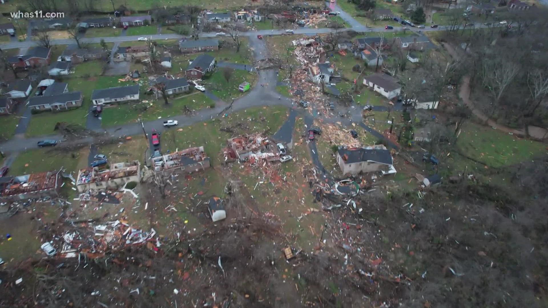 A look at damage in Bowling Green, Kentucky after a strong storm and suspected tornado ripped through the town.