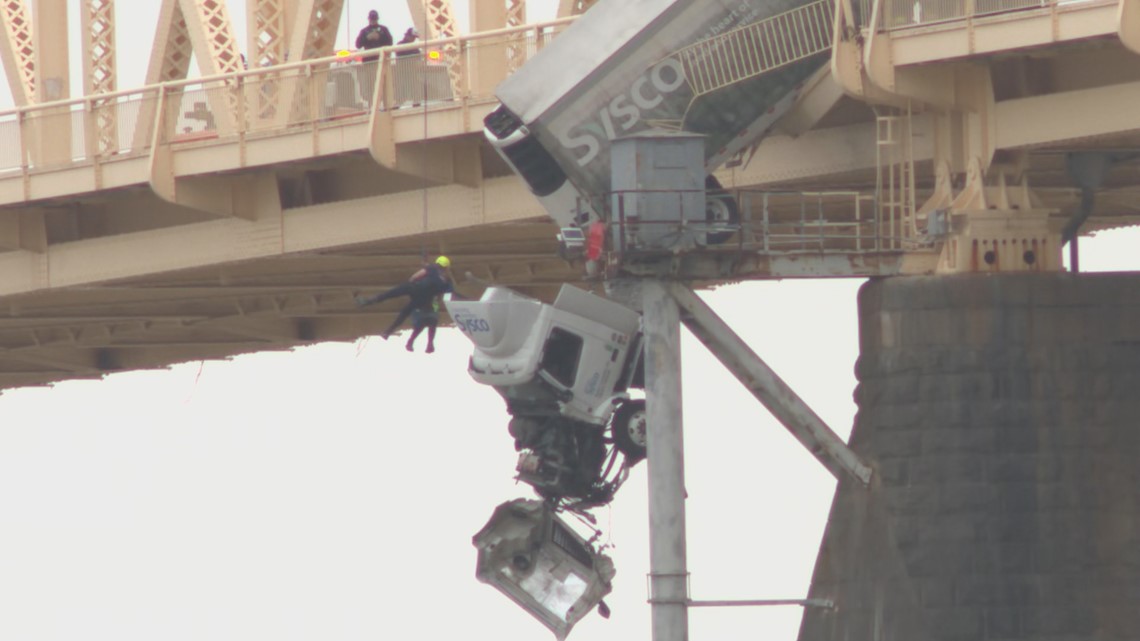 Semi Truck Driver Dangles Rescued From Clark Memorial Bridge