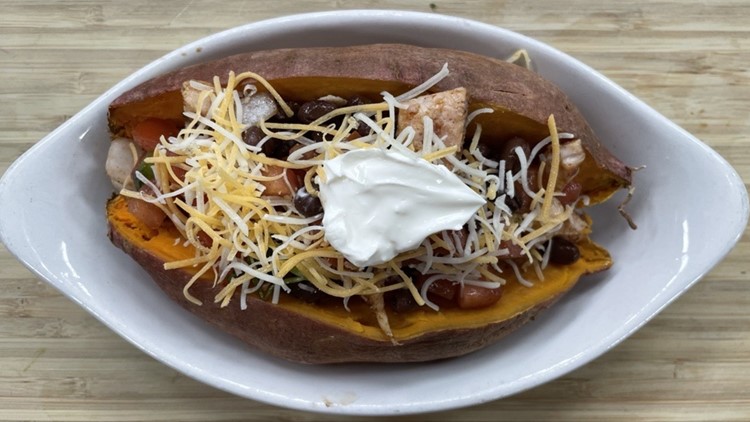 Spice up your week with these Mexican chicken stuffed sweet potatoes!