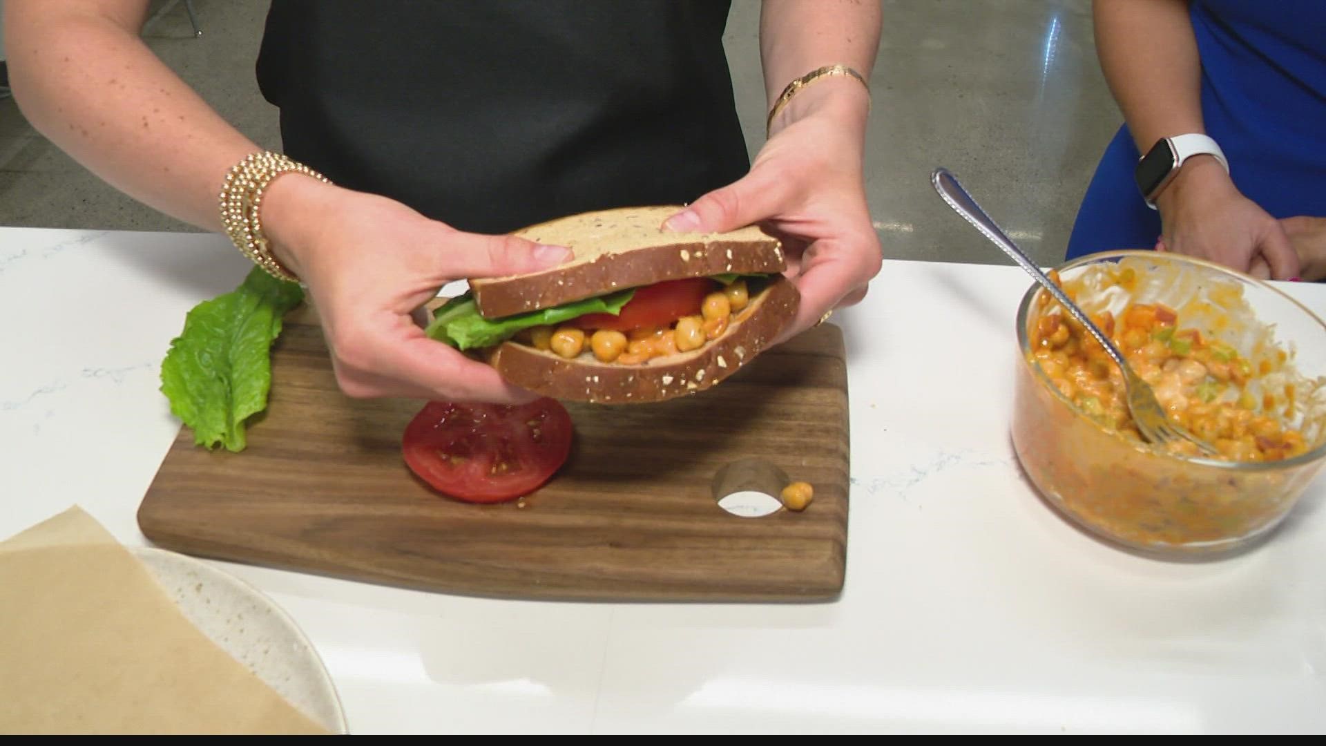 Emily Cline made buffalo chickpea sanwiches that are not only great for tailgating but also a quick meal to make in a pinch.
