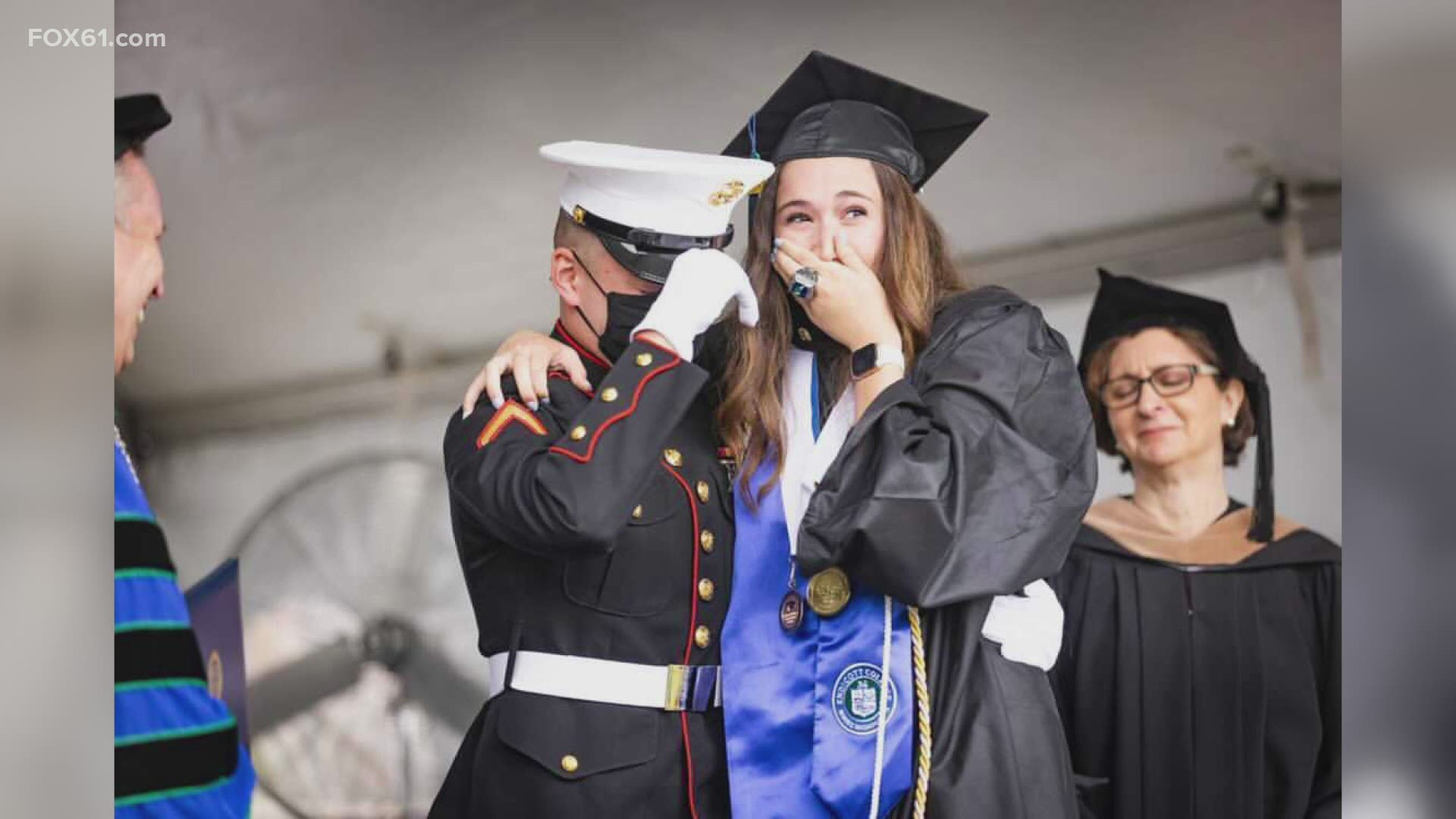 Her brother, a Marine, surprised her at the ceremony
